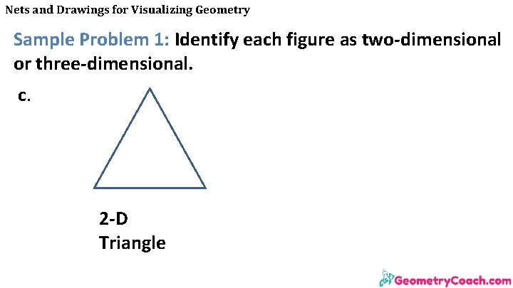 Nets and Drawings for Visualizing Geometry Sample Problem 1: Identify each figure as two-dimensional