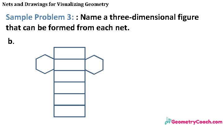 Nets and Drawings for Visualizing Geometry Sample Problem 3: : Name a three-dimensional figure