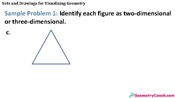 Nets and Drawings for Visualizing Geometry Sample Problem 1: Identify each figure as two-dimensional