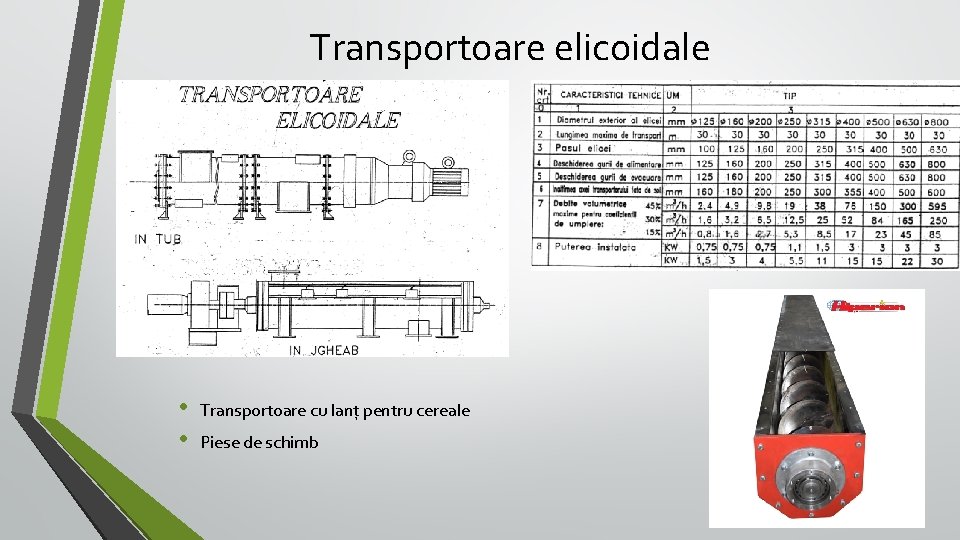 Transportoare elicoidale • • Transportoare cu lanț pentru cereale Piese de schimb 