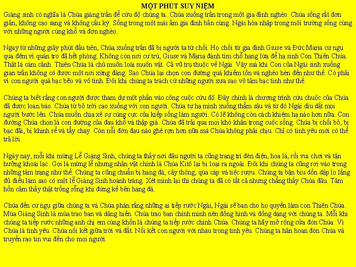 MỘT PHÚT SUY NIỆM Giáng sinh có nghĩa là Chúa giáng trần để cứu