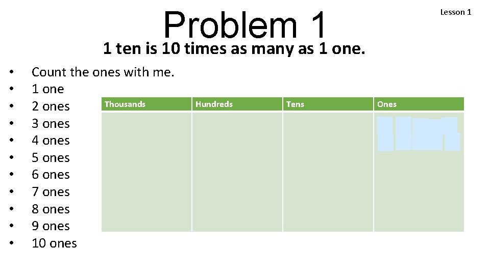 Problem 1 1 ten is 10 times as many as 1 one. • •
