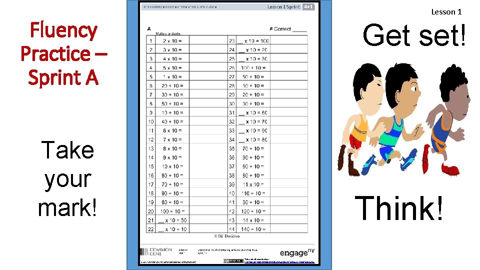 Fluency Practice – Sprint A Take your mark! Lesson 1 Get set! Think! 