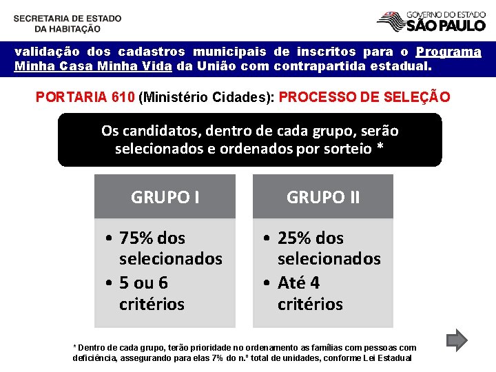 validação dos cadastros municipais de inscritos para o Programa Minha Casa Minha Vida da