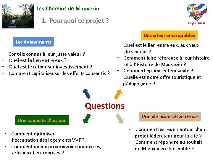 Les Chemins de Mauvezin 1. Pourquoi ce projet ? Des sites remarquables Les événements