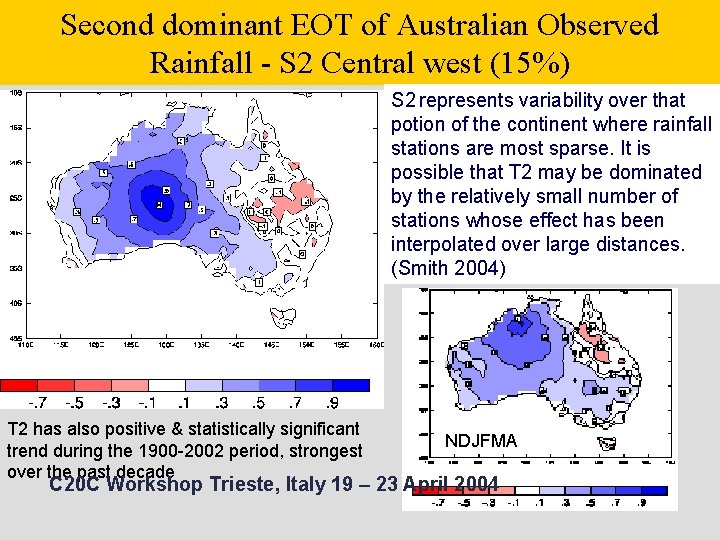 Second dominant EOT of Australian Observed Rainfall - S 2 Central west (15%) S