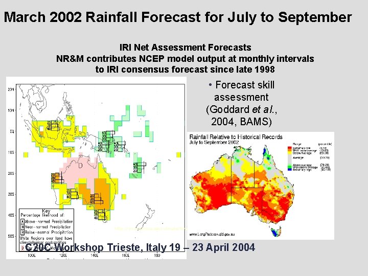 March 2002 Rainfall Forecast for July to September IRI Net Assessment Forecasts NR&M contributes