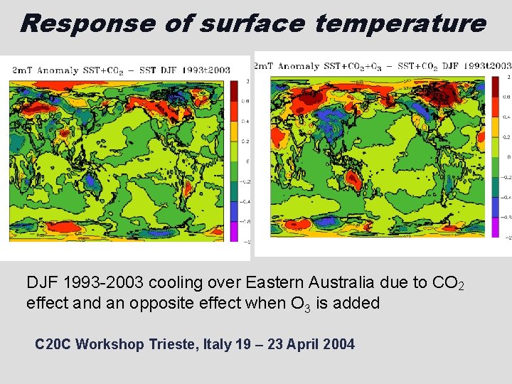 Response of surface temperature DJF 1993 -2003 cooling over Eastern Australia due to CO