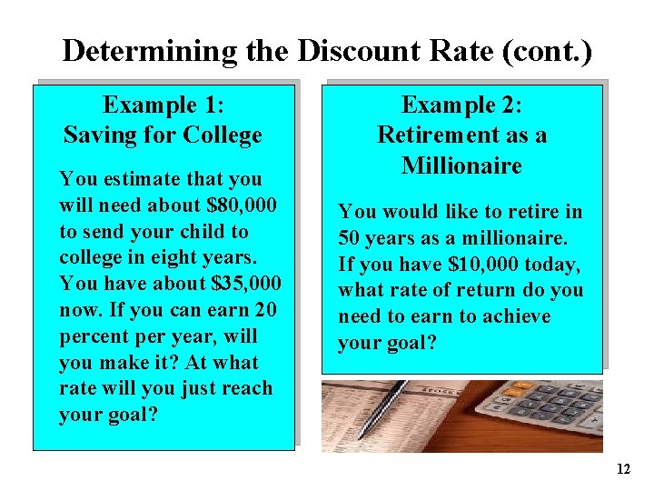 Determining the Discount Rate (cont. ) Example 1: Saving for College You estimate that