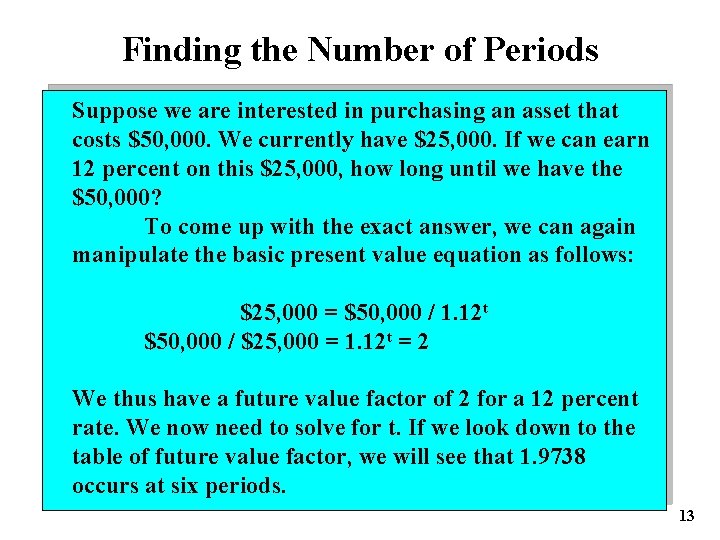 Finding the Number of Periods Suppose we are interested in purchasing an asset that