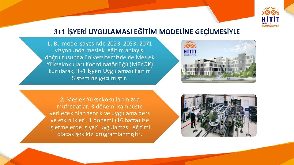 3+1 İŞYERİ UYGULAMASI EĞİTİM MODELİNE GEÇİLMESİYLE 1. Bu model sayesinde 2023, 2053, 2071 vizyonunda