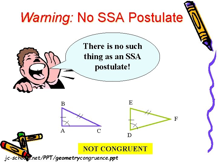 Warning: No SSA Postulate There is no such thing as an SSA postulate! E