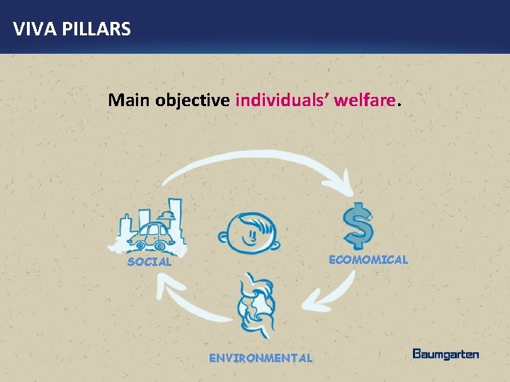 VIVA PILLARS Main objective individuals’ welfare. ECOMOMICAL SOCIAL ENVIRONMENTAL 