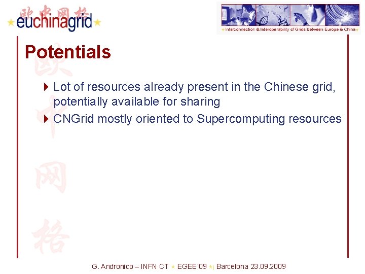 Potentials 4 Lot of resources already present in the Chinese grid, potentially available for