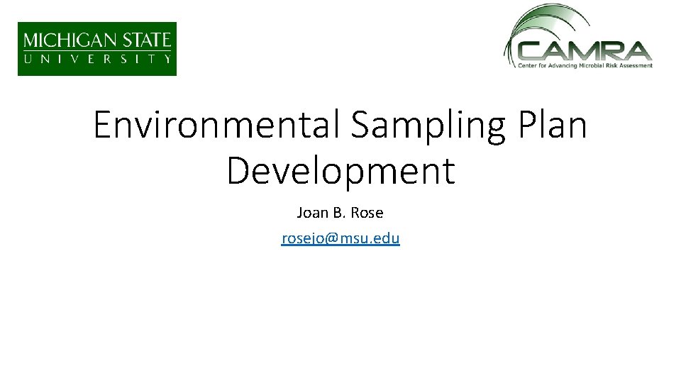 Environmental Sampling Plan Development Joan B. Rose rosejo@msu. edu 