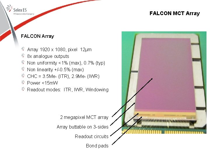 FALCON MCT Array FALCON Array 1920 x 1080, pixel 12µm 8 x analogue outputs
