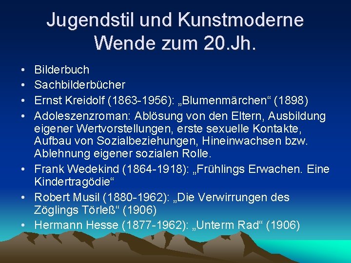 Jugendstil und Kunstmoderne Wende zum 20. Jh. • • Bilderbuch Sachbilderbücher Ernst Kreidolf (1863