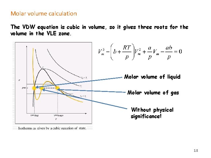 Molar volume calculation The VDW equation is cubic in volume, so it gives three