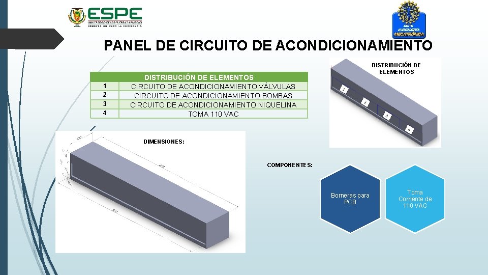 PANEL DE CIRCUITO DE ACONDICIONAMIENTO 1 2 3 4 DISTRIBUCIÓN DE ELEMENTOS CIRCUITO DE