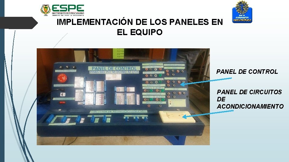 IMPLEMENTACIÓN DE LOS PANELES EN EL EQUIPO PANEL DE CONTROL PANEL DE CIRCUITOS DE