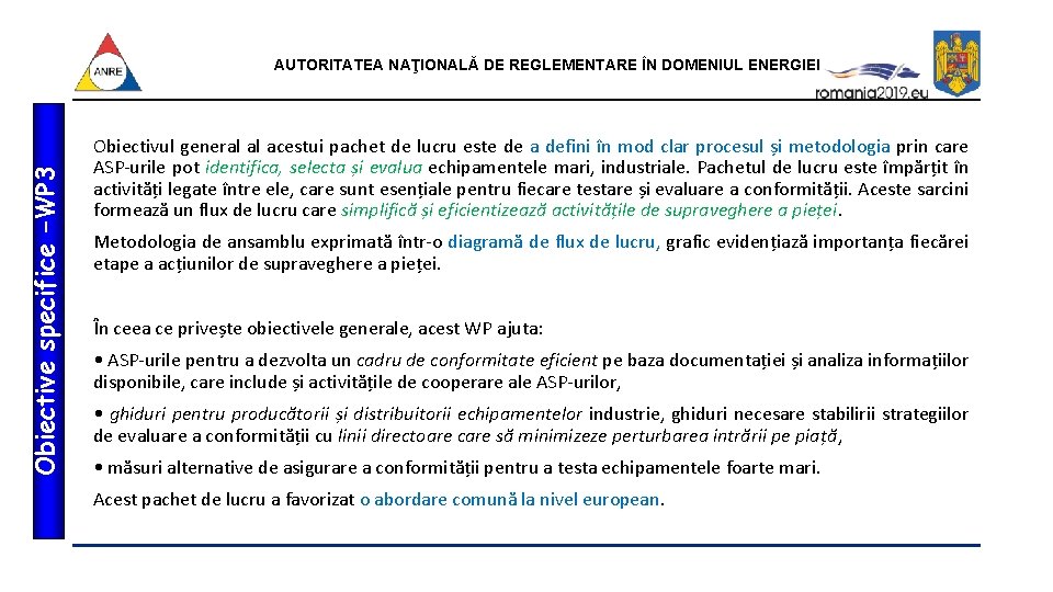 Obiective specifice –WP 3 AUTORITATEA NAŢIONALĂ DE REGLEMENTARE ÎN DOMENIUL ENERGIEI Obiectivul general al