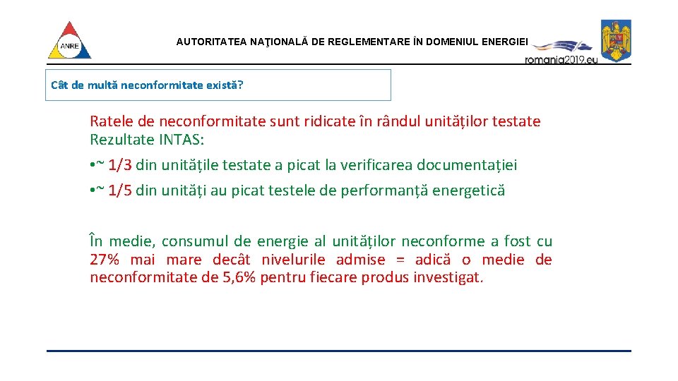 AUTORITATEA NAŢIONALĂ DE REGLEMENTARE ÎN DOMENIUL ENERGIEI Cât de multă neconformitate există? Ratele de