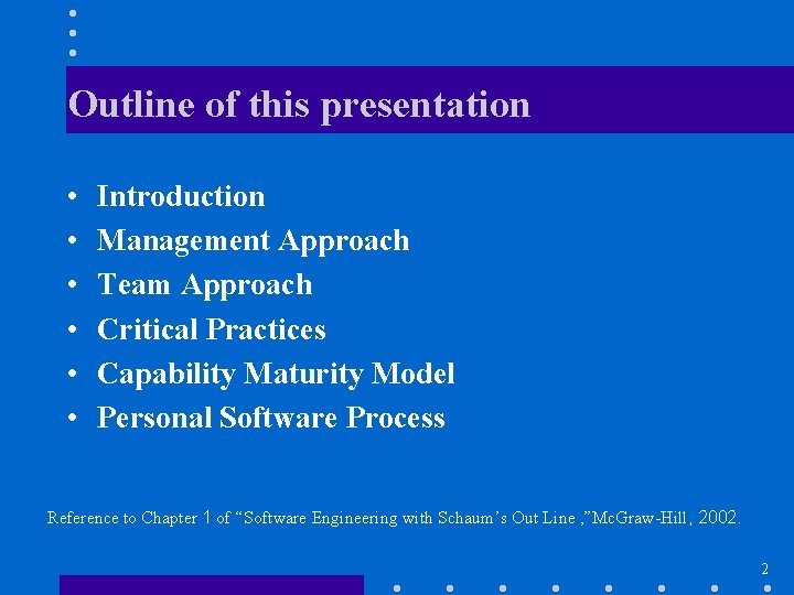 Outline of this presentation • • • Introduction Management Approach Team Approach Critical Practices