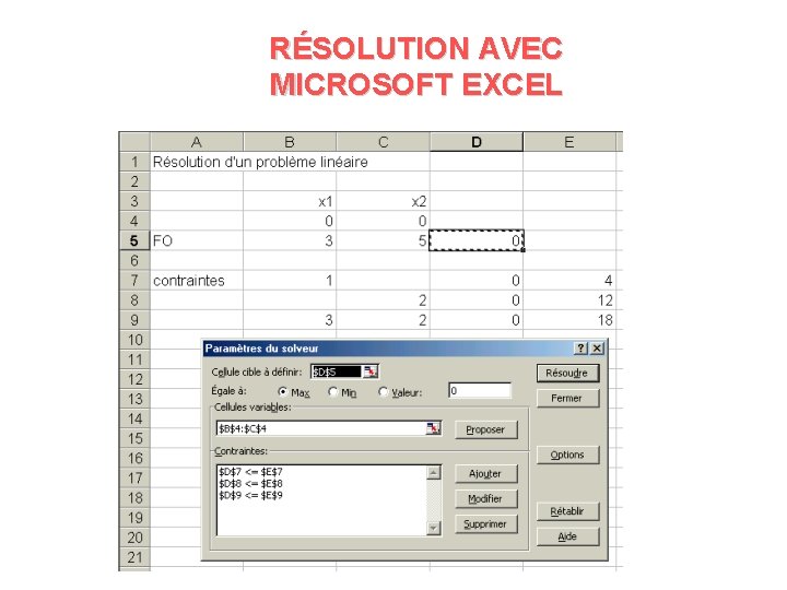 RÉSOLUTION AVEC MICROSOFT EXCEL 