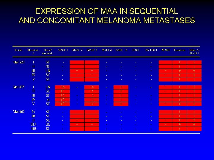 EXPRESSION OF MAA IN SEQUENTIAL AND CONCOMITANT MELANOMA METASTASES 