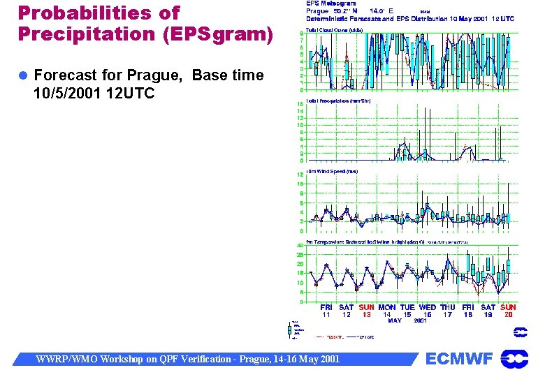 Probabilities of Precipitation (EPSgram) Forecast for Prague, Base time 10/5/2001 12 UTC WWRP/WMO Workshop