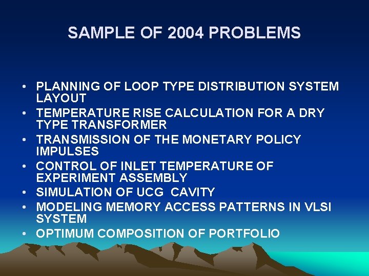 SAMPLE OF 2004 PROBLEMS • PLANNING OF LOOP TYPE DISTRIBUTION SYSTEM LAYOUT • TEMPERATURE