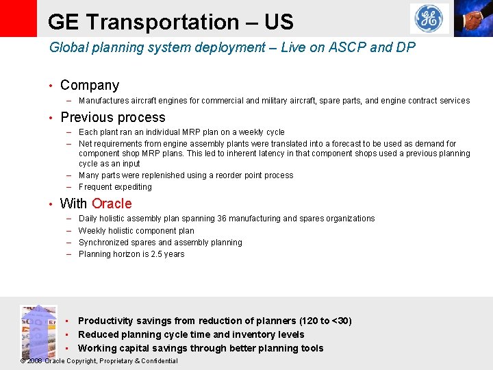 GE Transportation – US Global planning system deployment – Live on ASCP and DP