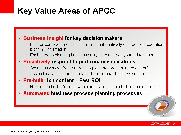 Key Value Areas of APCC • Business insight for key decision makers – Monitor
