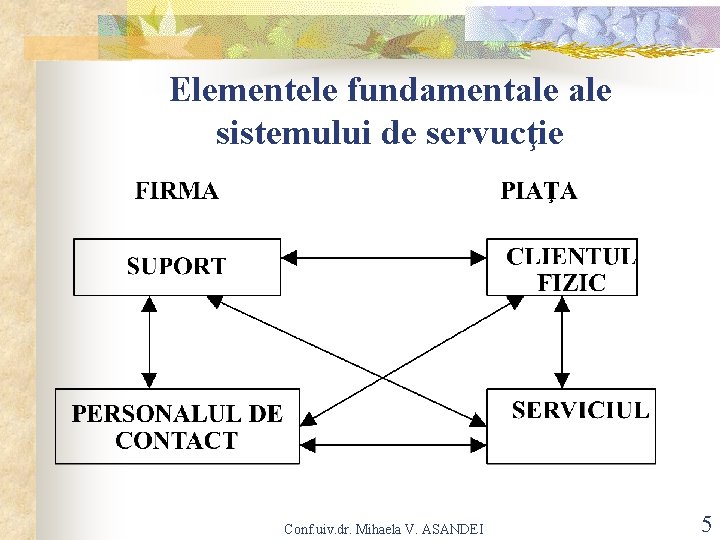 Elementele fundamentale sistemului de servucţie Conf. uiv. dr. Mihaela V. ASANDEI 5 