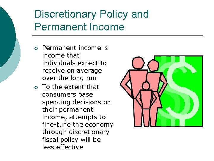 Discretionary Policy and Permanent Income ¡ ¡ Permanent income is income that individuals expect