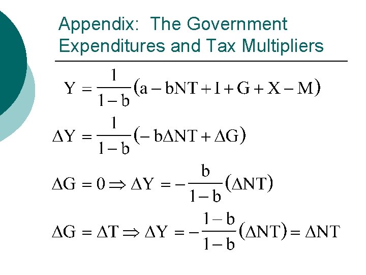 Appendix: The Government Expenditures and Tax Multipliers 