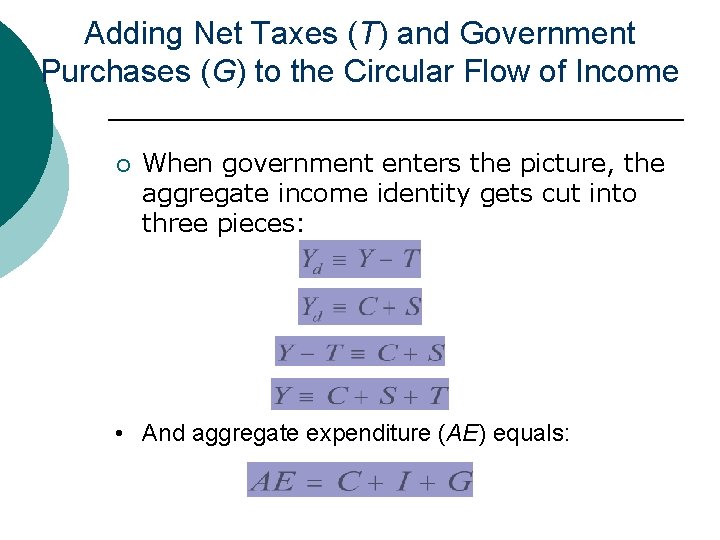 Adding Net Taxes (T) and Government Purchases (G) to the Circular Flow of Income