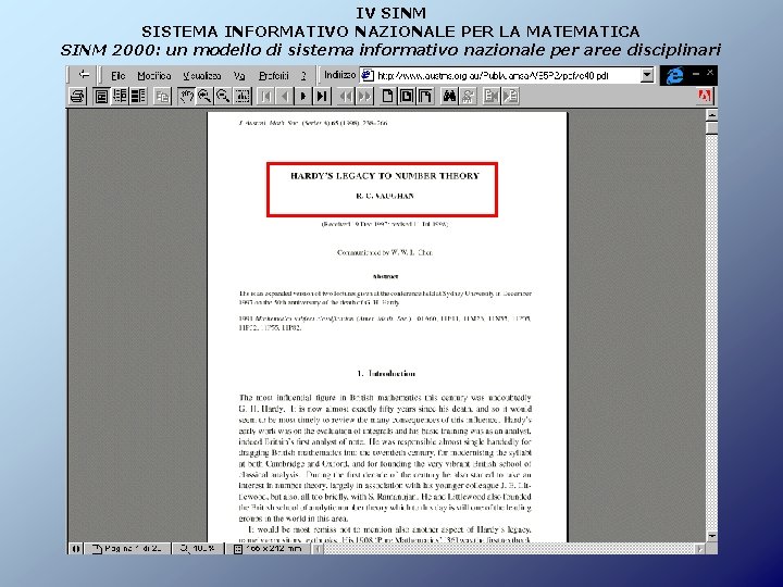 IV SINM SISTEMA INFORMATIVO NAZIONALE PER LA MATEMATICA SINM 2000: un modello di sistema