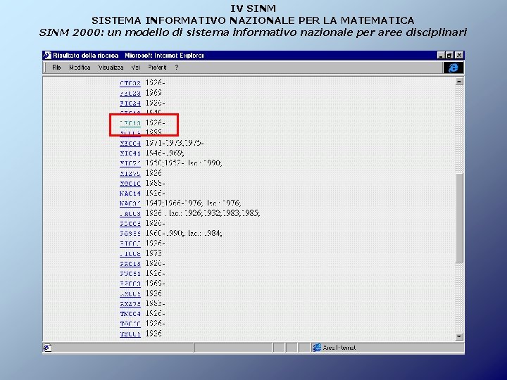 IV SINM SISTEMA INFORMATIVO NAZIONALE PER LA MATEMATICA SINM 2000: un modello di sistema