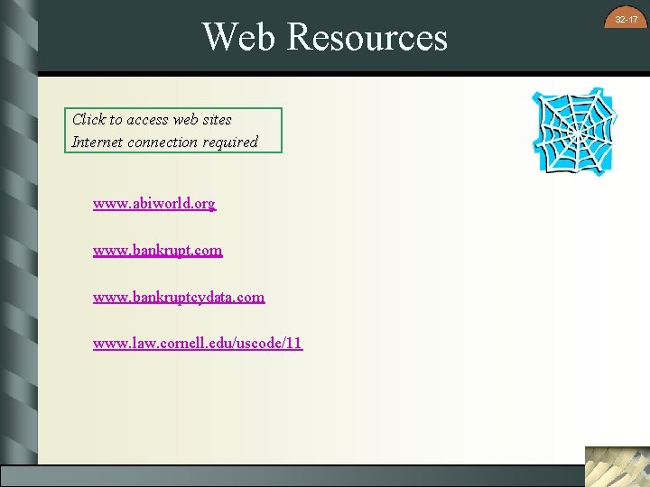 Web Resources Click to access web sites Internet connection required www. abiworld. org www.