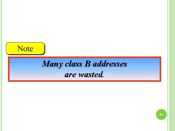 Many class B addresses are wasted. 41 