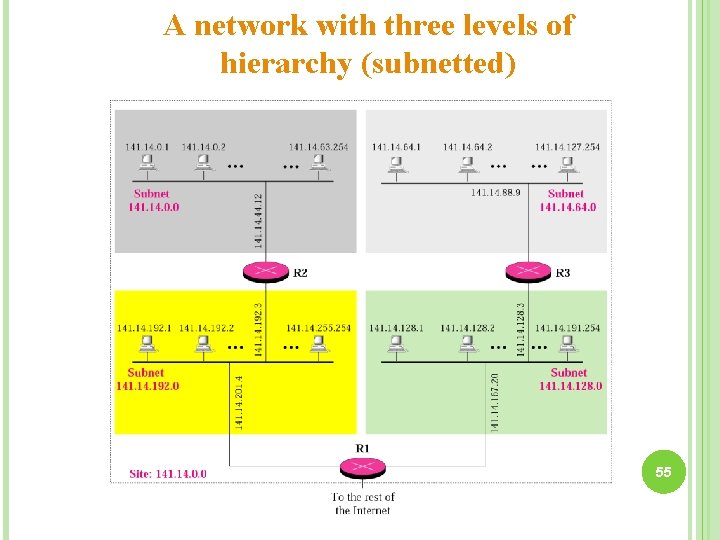 A network with three levels of hierarchy (subnetted) 55 