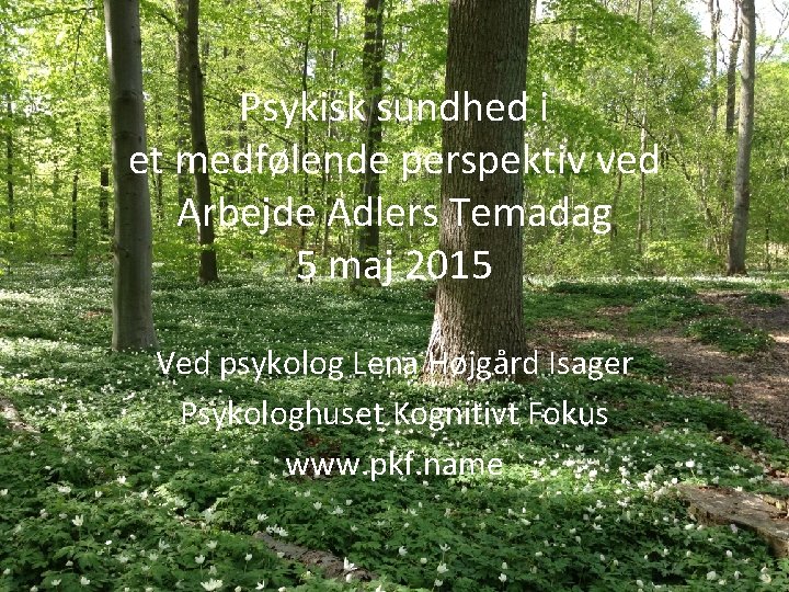 Psykisk sundhed i et medfølende perspektiv ved Arbejde Adlers Temadag 5 maj 2015 Ved