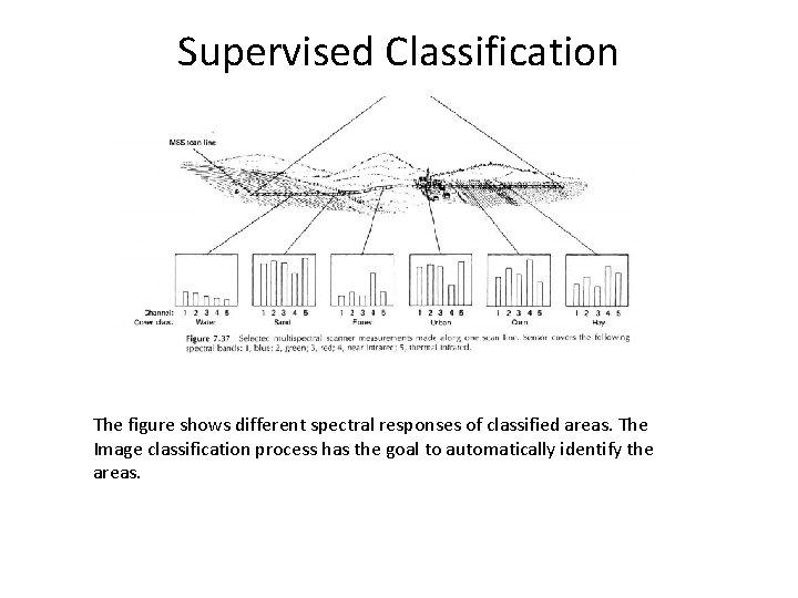 Supervised Classification The figure shows different spectral responses of classified areas. The Image classification