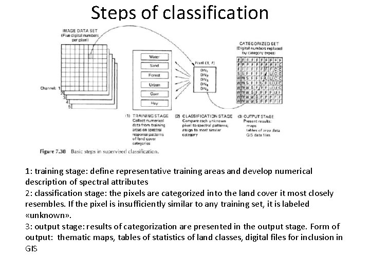 Steps of classification 1: training stage: define representative training areas and develop numerical description