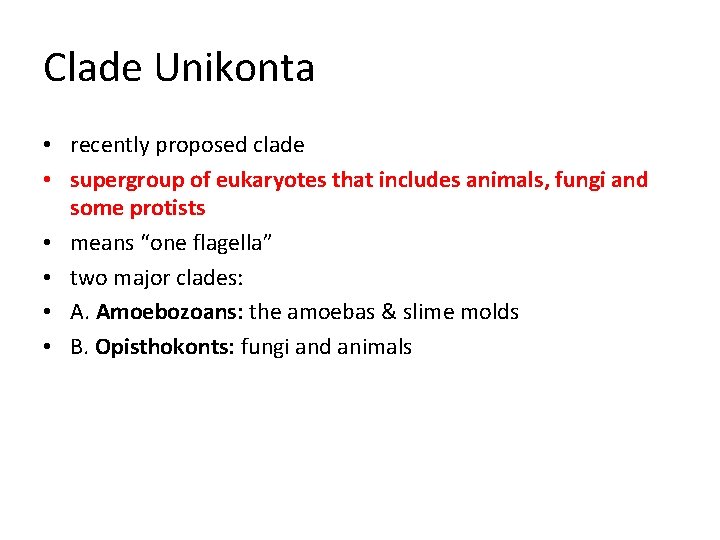 Clade Unikonta • recently proposed clade • supergroup of eukaryotes that includes animals, fungi