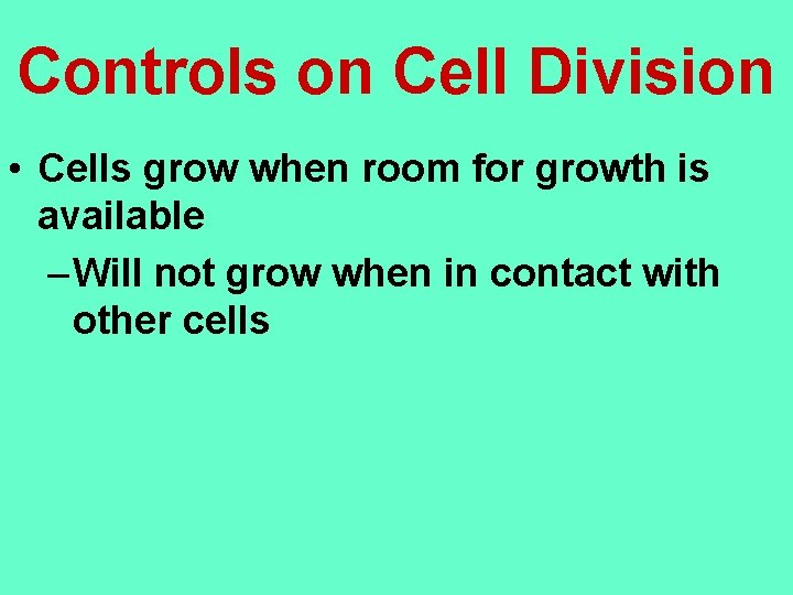 Controls on Cell Division • Cells grow when room for growth is available –