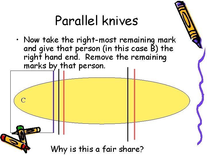 Parallel knives • Now take the right-most remaining mark and give that person (in