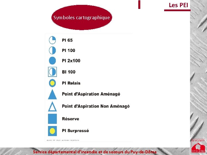 Les PEI Symboles cartographique Service départemental d’incendie et de secours du Puy-de-Dôme 