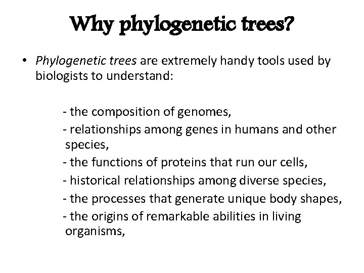 Why phylogenetic trees? • Phylogenetic trees are extremely handy tools used by biologists to